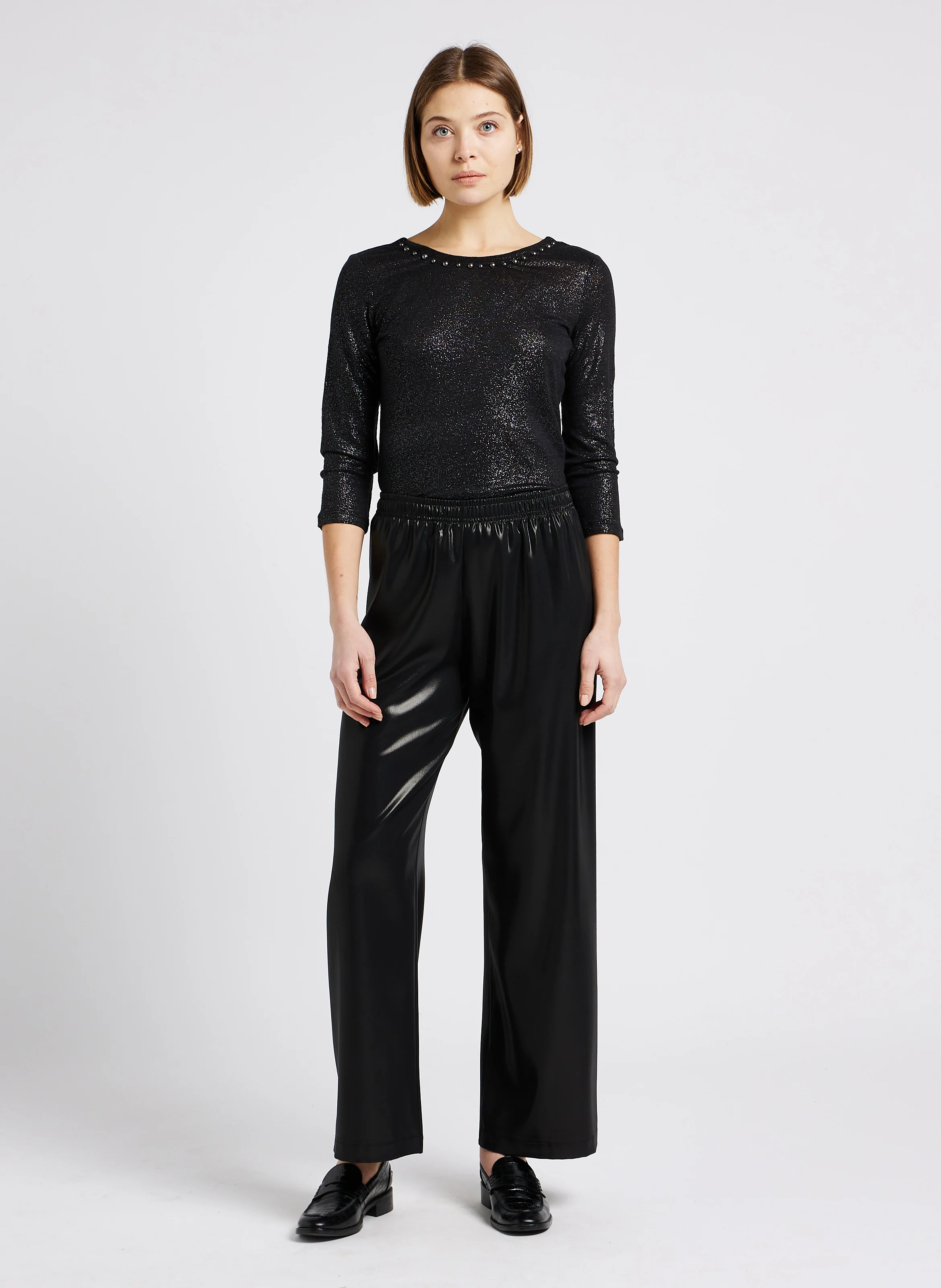 Pantalon large effet métallisé | Noir