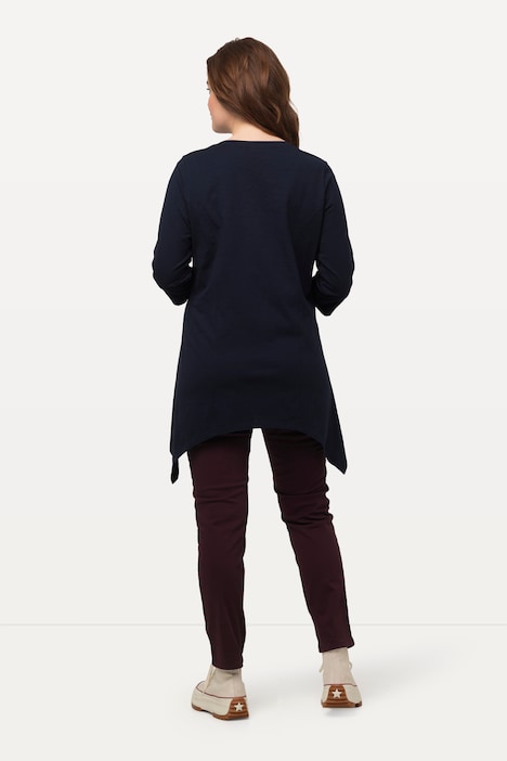 Shirt, Zipfelsaum, V-Ausschnitt, 3/4-Arm, Biobaumwolle