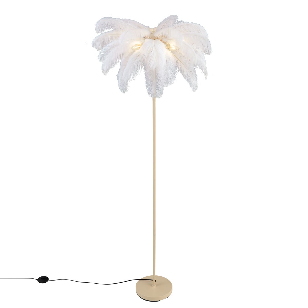 Art Deco vloerlamp beige met witte veren - Peahen