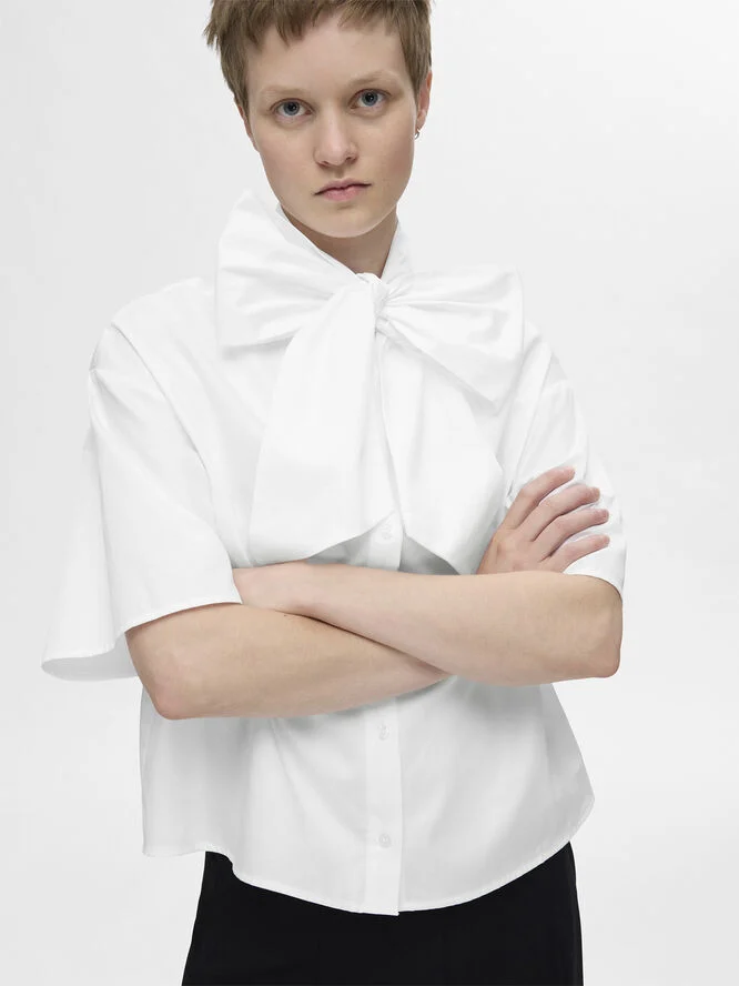 Selected Femme SLFJUNO 3/4 BOW SHIRT B Hvid