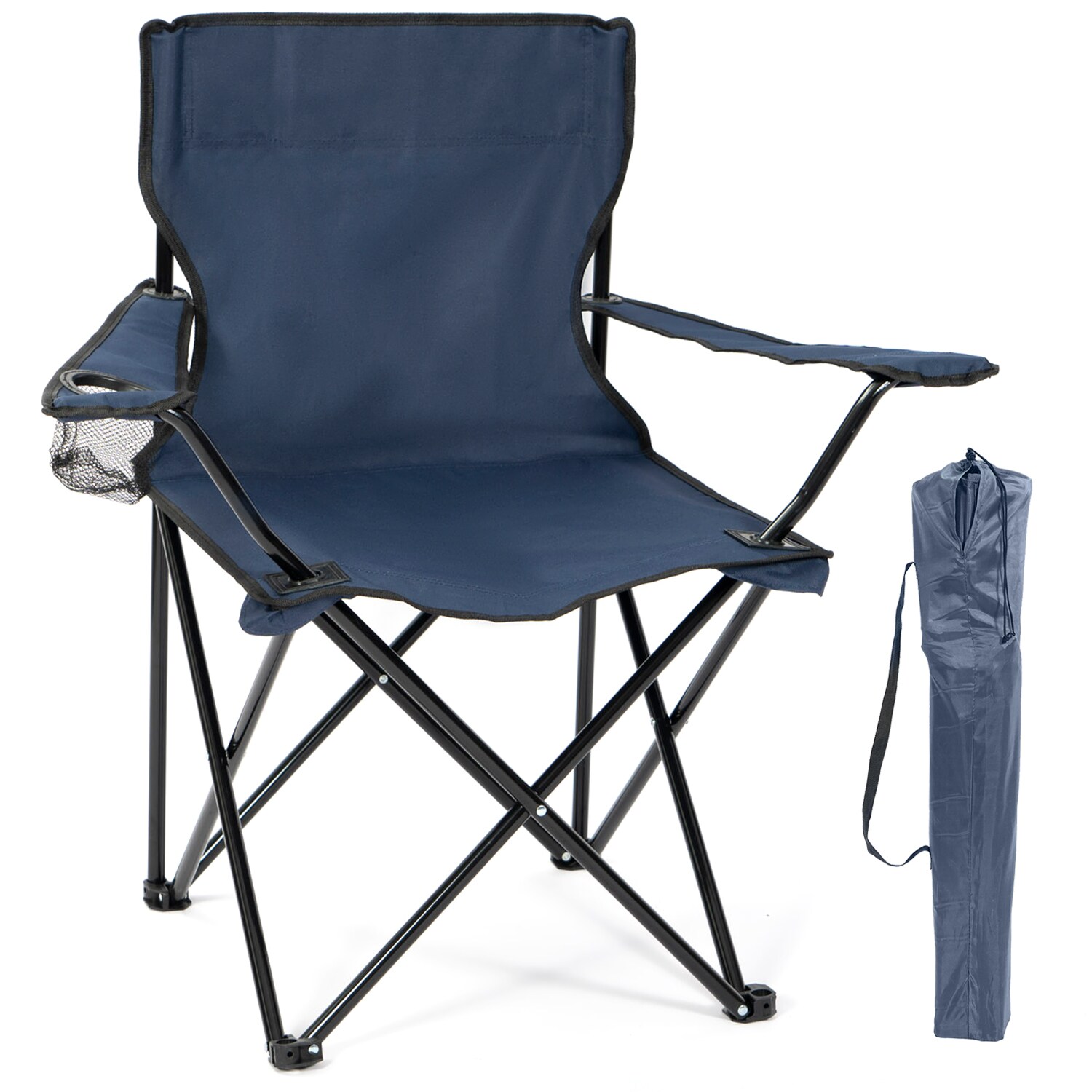 24MOVE® Campingstuhl Faltstuhl, blau, mit Getränkehalter und Tragetasche Outdoor, faltbar max. 100kg, Angerstuhl, Klappstuhl