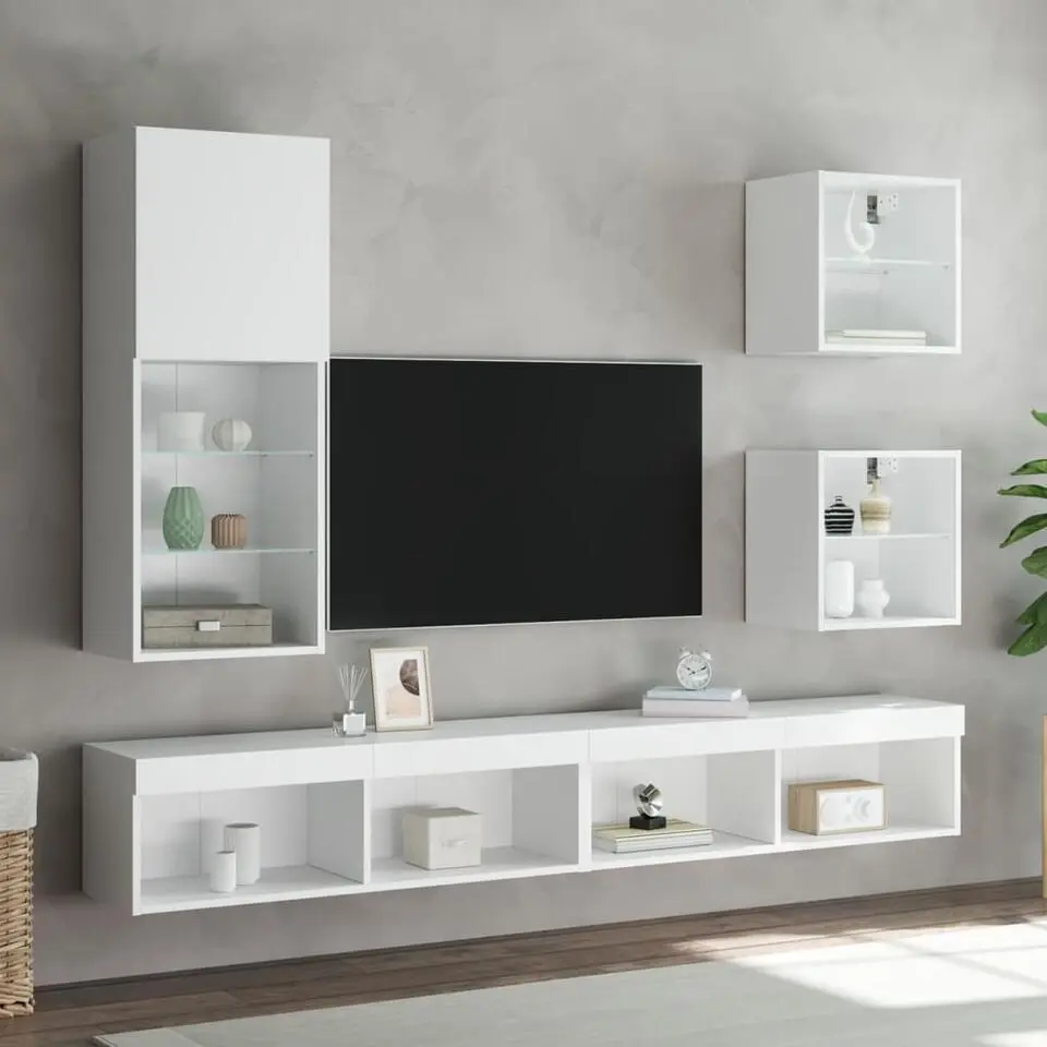vidaXL - Zwevend LED TV-meubel glas legplank - Wit - 40x28.5x40 cm