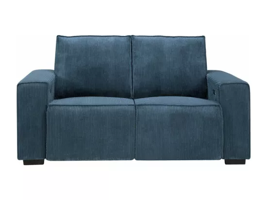Canapé de relaxation électrique Charline 2 places en velours côtelé - Bleu foncé - L165 x P97 x H92cm - Loungitude