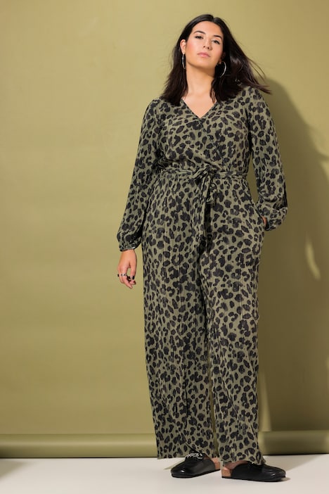 Jumpsuit, Plissee, Leo, weites Bein