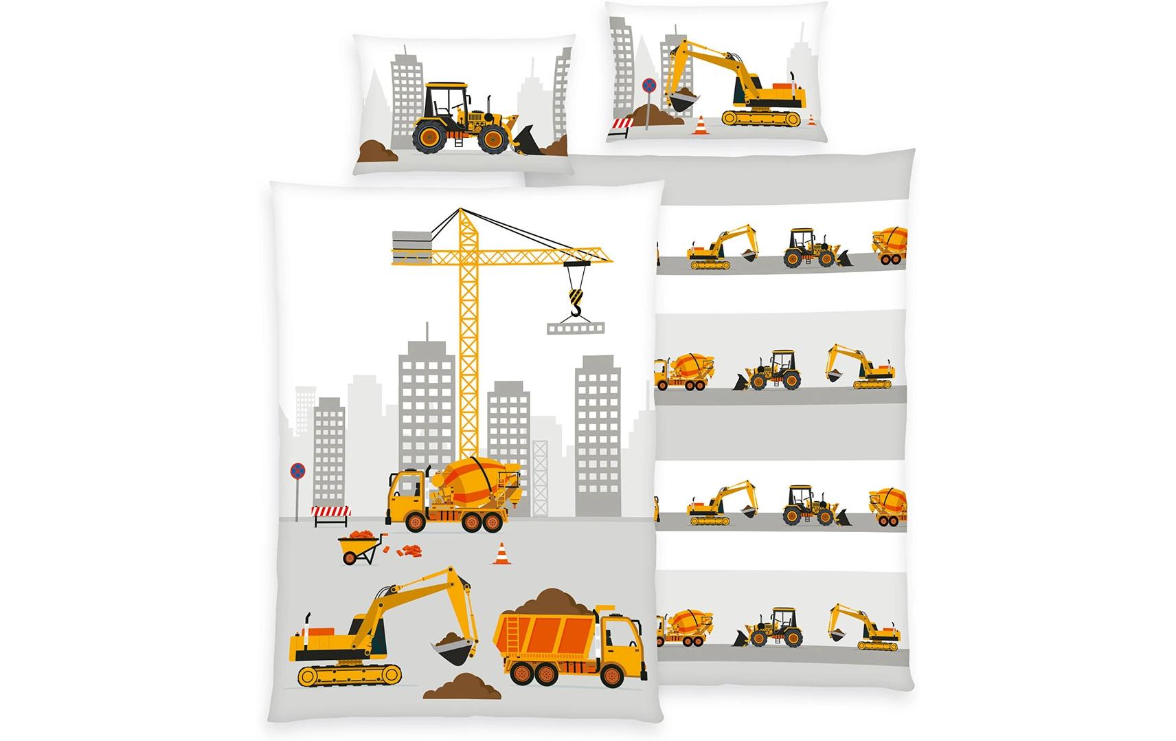 Kinder Bettwäschegarnitur Baustelle, 100/135 cm+40/60 cmBettwäsche-Set für Kinder aus 100% Baumwolle