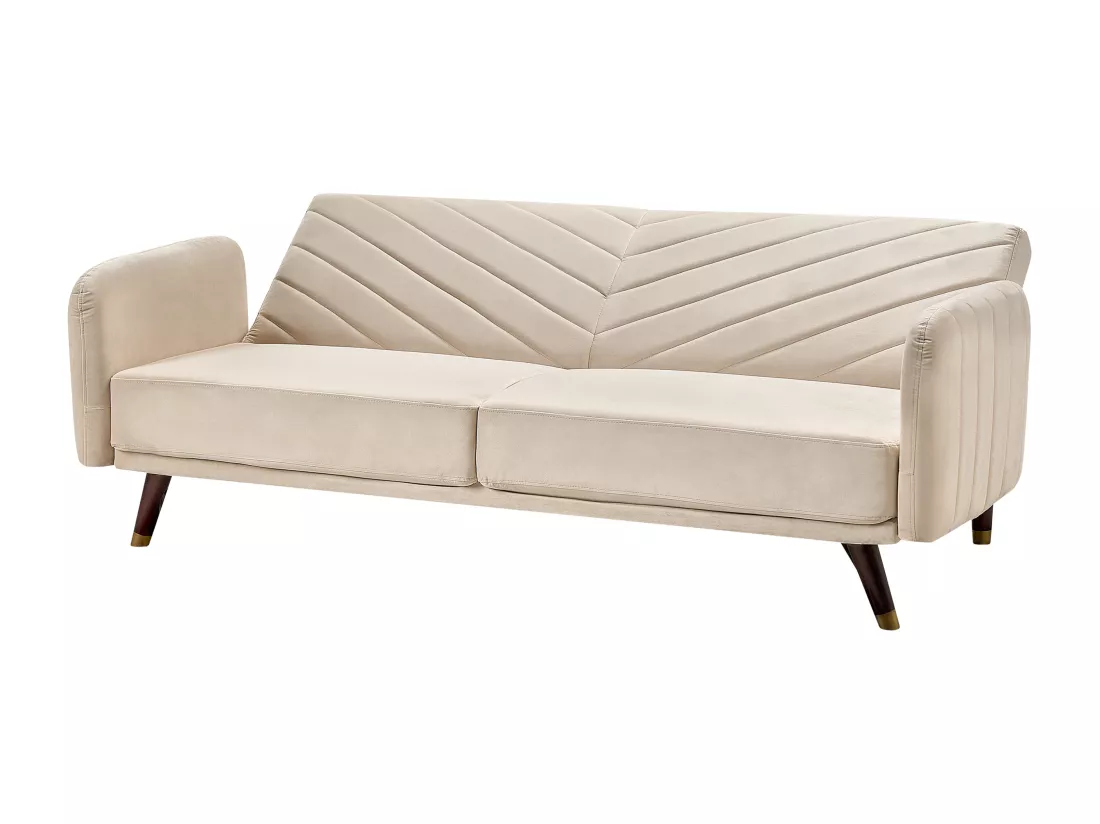 Canapé convertible 3 places en velours beige SENJA