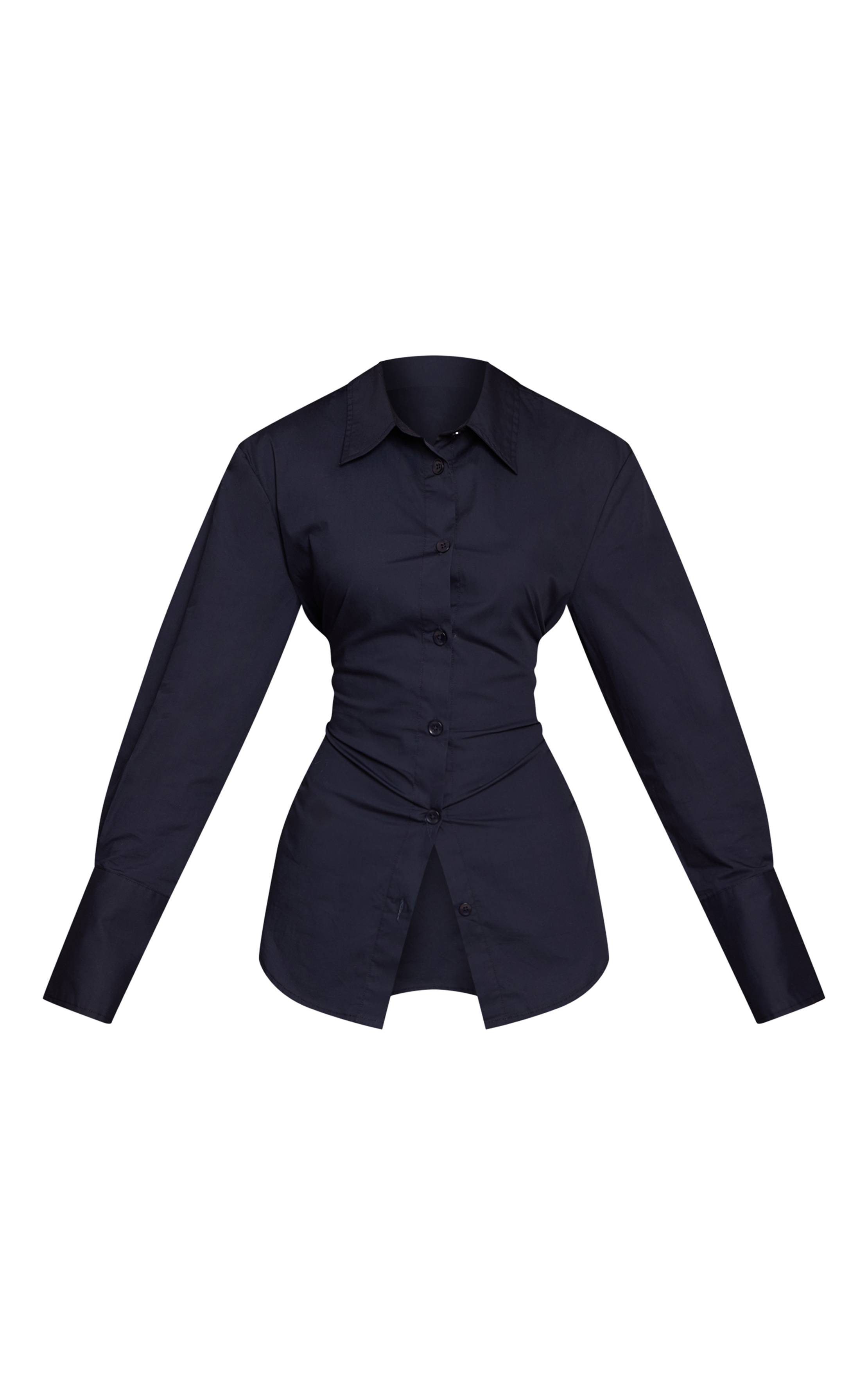 Bleu Marine Chemise Cintrée À Dos Noué Et Poignets Profonds