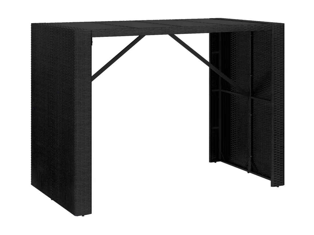 Prolenta Premium - Table de bar et dessus en verre noir 145x80x110 cm poly rotin