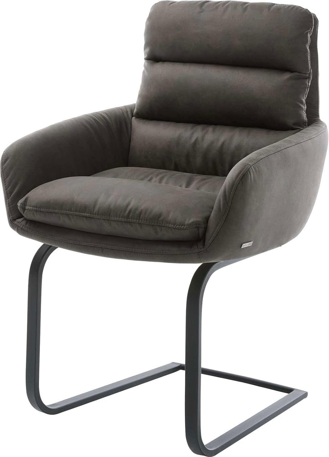 DELIFE Schwingstuhl Abelia-Flex mit Armlehnen Freischwinger flach Schwarz Mikrofaser Anthrazit Vintage
