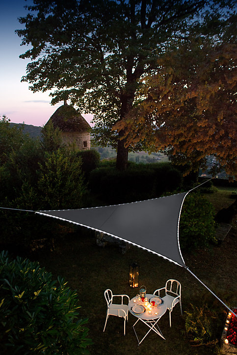 Voile d'ombrage triangle avec LED ardoise 360 cm
