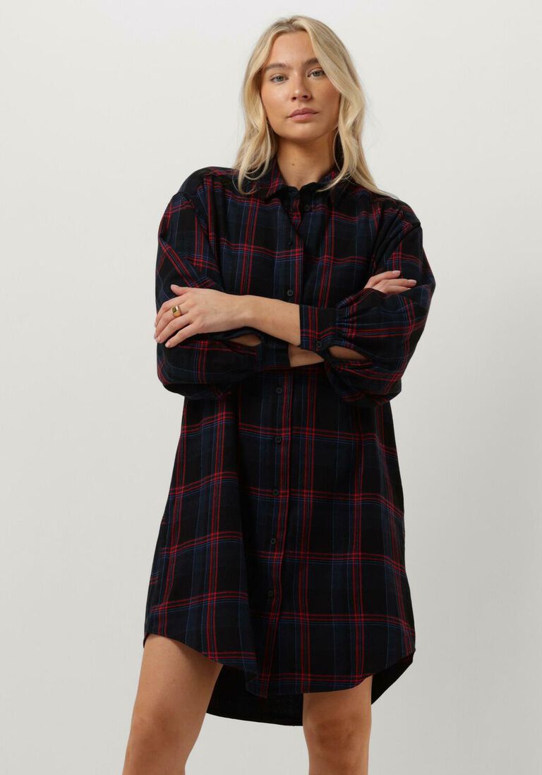 BY-BAR donkerblauwe by-bar midi jurk sarah check dress