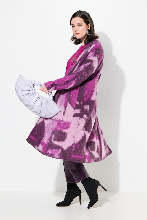 Long-Cardigan, Wollanteil, offene Jacke, V-Ausschnitt