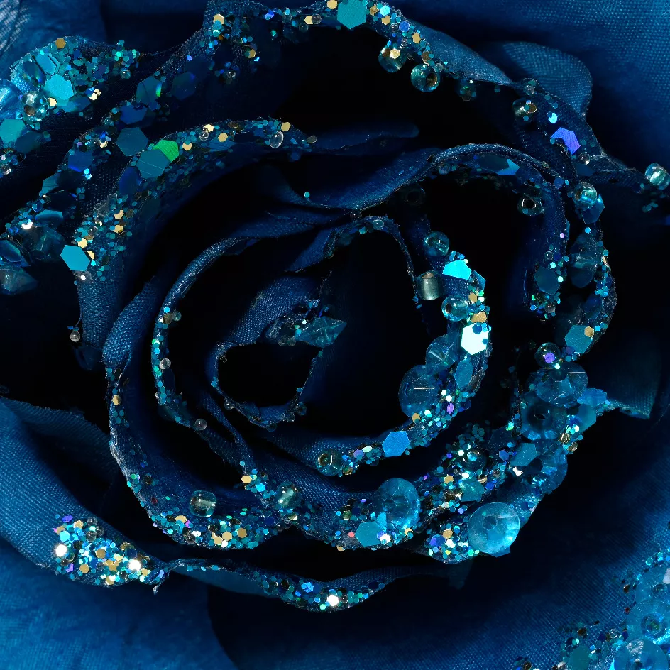 Fleur décorative sur pince (D14 cm) Rose perlée Bleu nuit