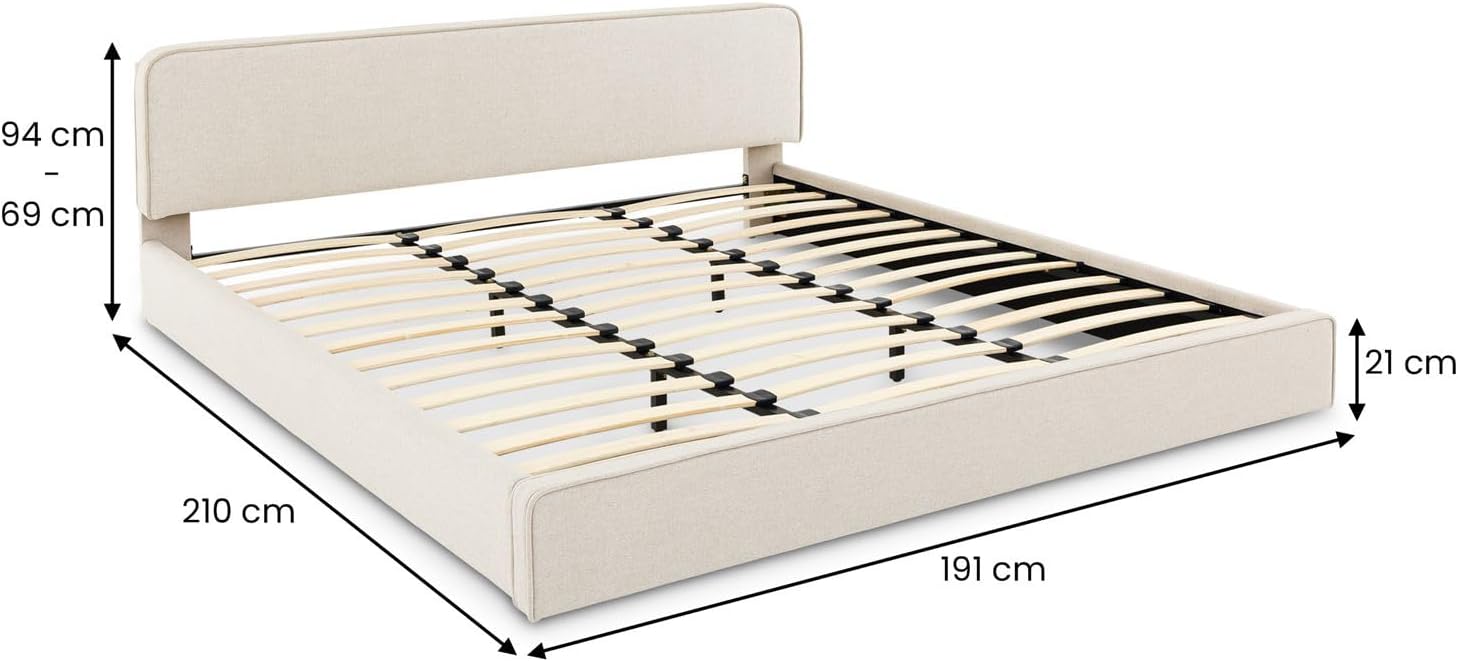 LATINI Polsterbett mit höhenverstellbarem Kopfteil, 180x200 cm, Beige - Doppelbett inklusive Lattenrost, ideal für zwei Personen, Bettgestell stabil und bequem, modernes Design für jedes Schlafzimmer