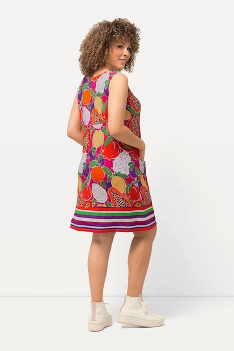 Jerseykleid, Früchte, Rundhals, ärmellos, Taschen