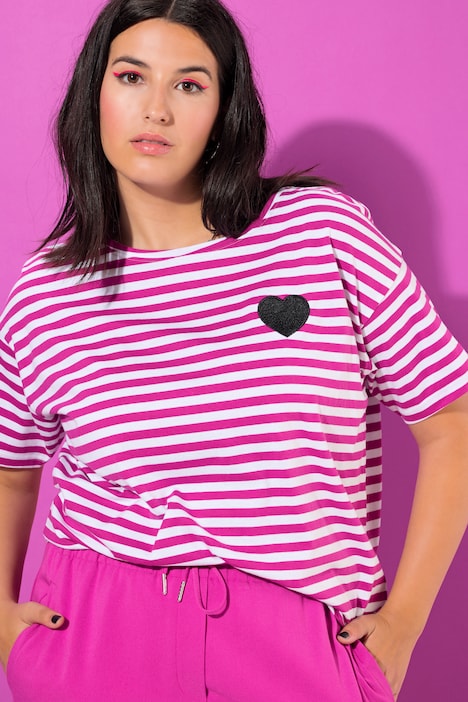 Ringelshirt, oversized, Halbarm, Herz Patch