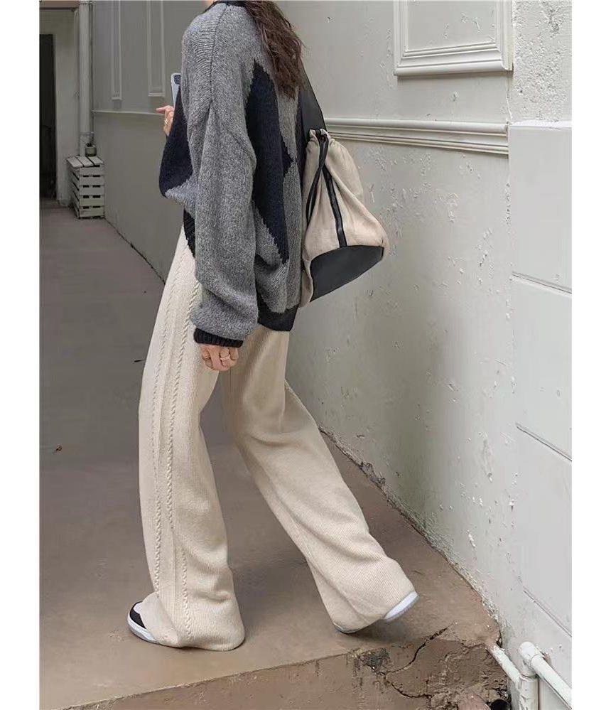 Beaustreet - Hoge taille effen losse gebreide joggingbroek