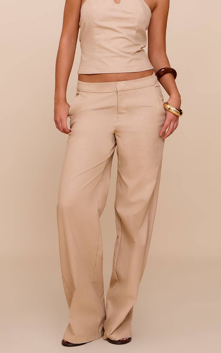 Sable Pantalon Large Taille Mi-haute En Tissu Tissé Ensemble Coordonné