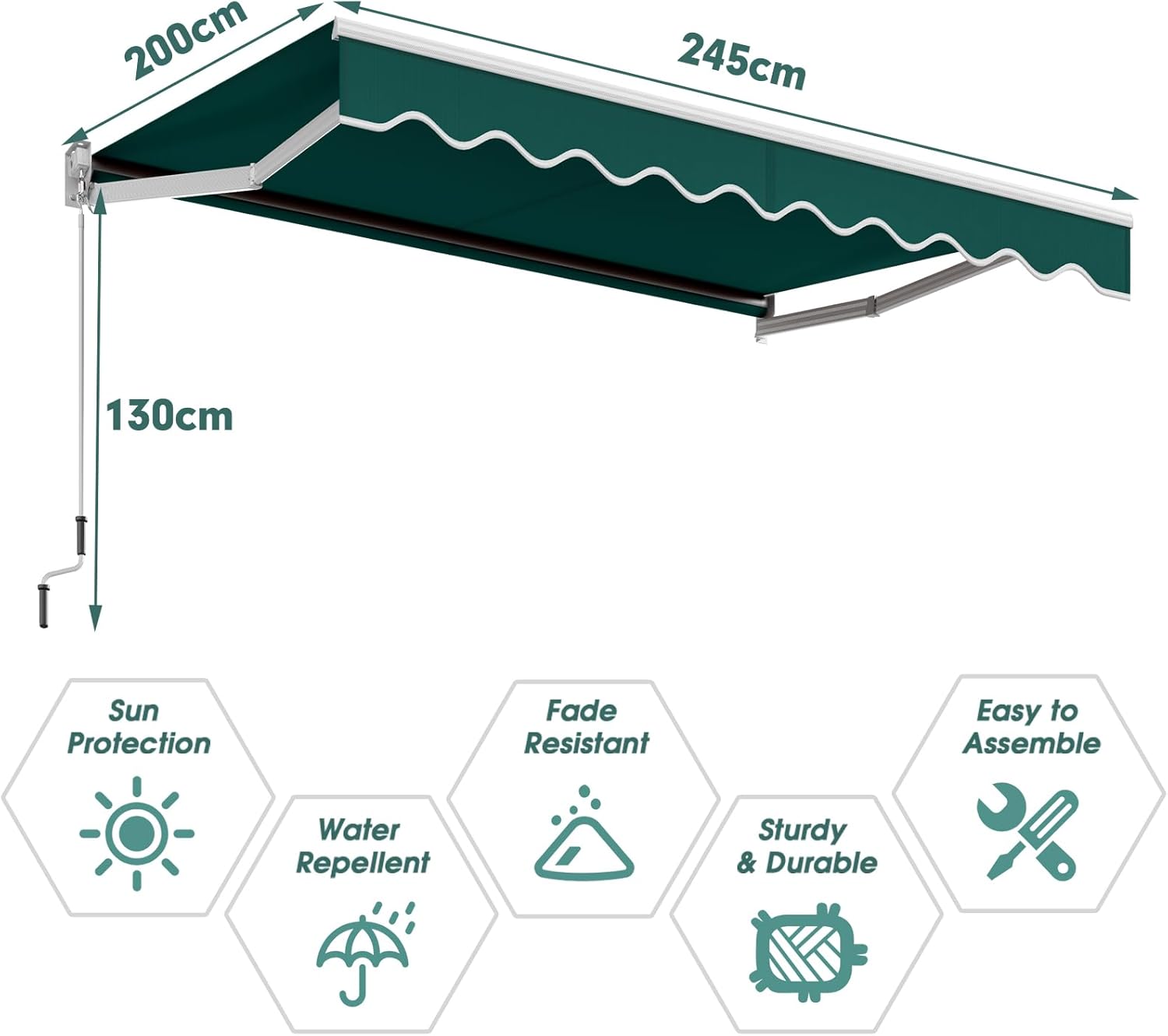 COSTWAY Gelenkarmmarkise Markise, 300 x 250cm Terrassenmarkise mit Alu-Rahmen & Handkurbel, Sonnenmarkise 40-100° Winkel einstellbar, Sonnenschutz & Wasserdicht Balkonmarkise für Balkon, Terrasse