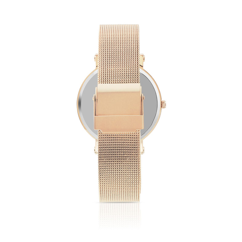 Montre femme acier dorée rose maille milanaise
