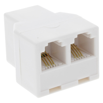 Q-Link telefoon split module RJ11 4 polig 1 female/2female wit