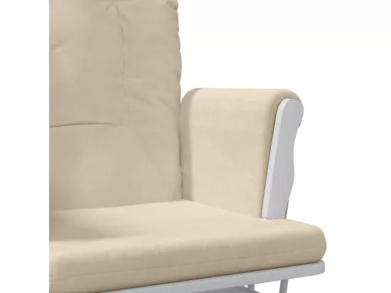 Chaise berçante avec repose-pied Blanc crème Tissu