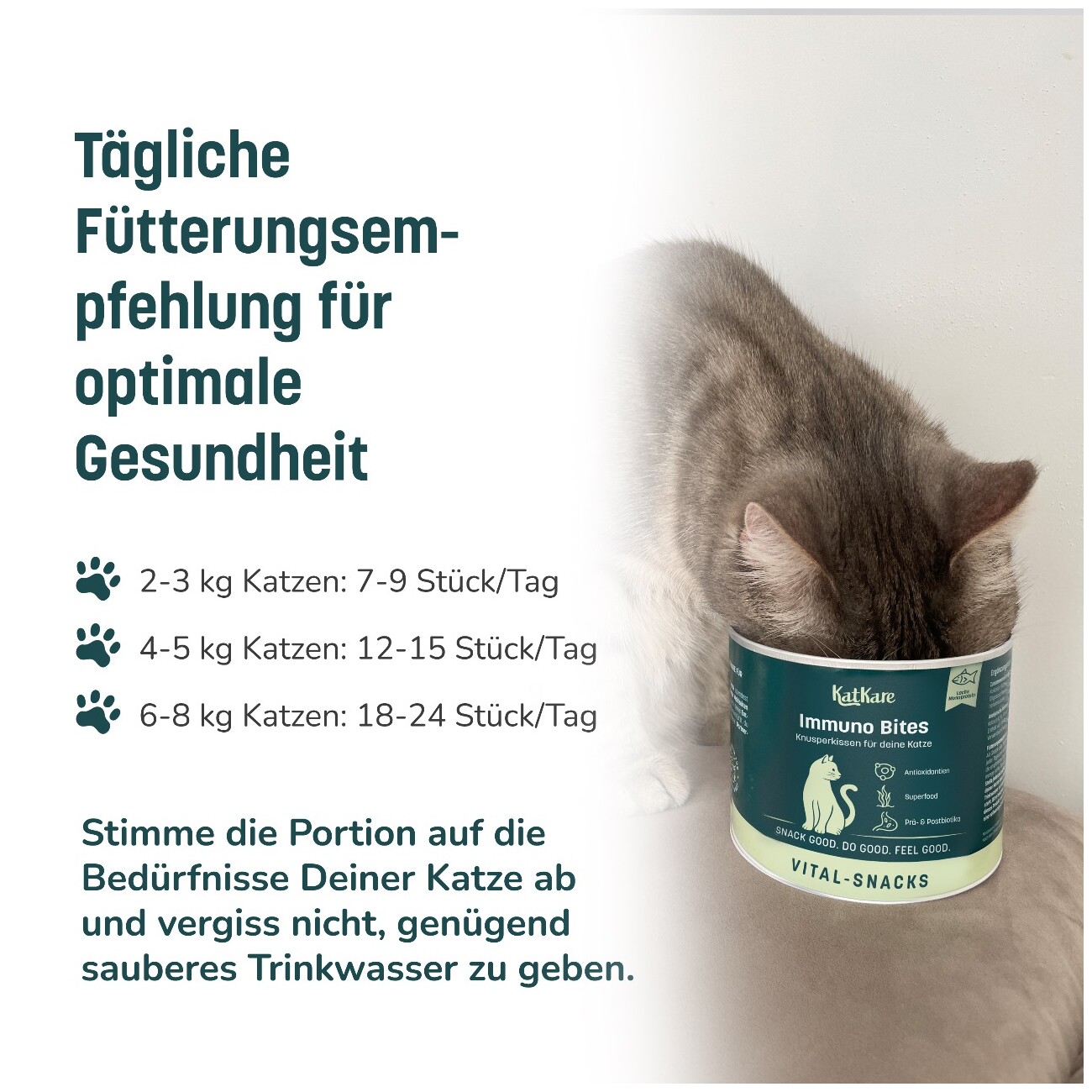 KatKare Vital Snacks Immuno Bites - Knusperkissen für das Immunsystem Deiner Katze mit Superfoods, wertvollen Aminosäuren, Antioxidantien und Omega-3 150 g