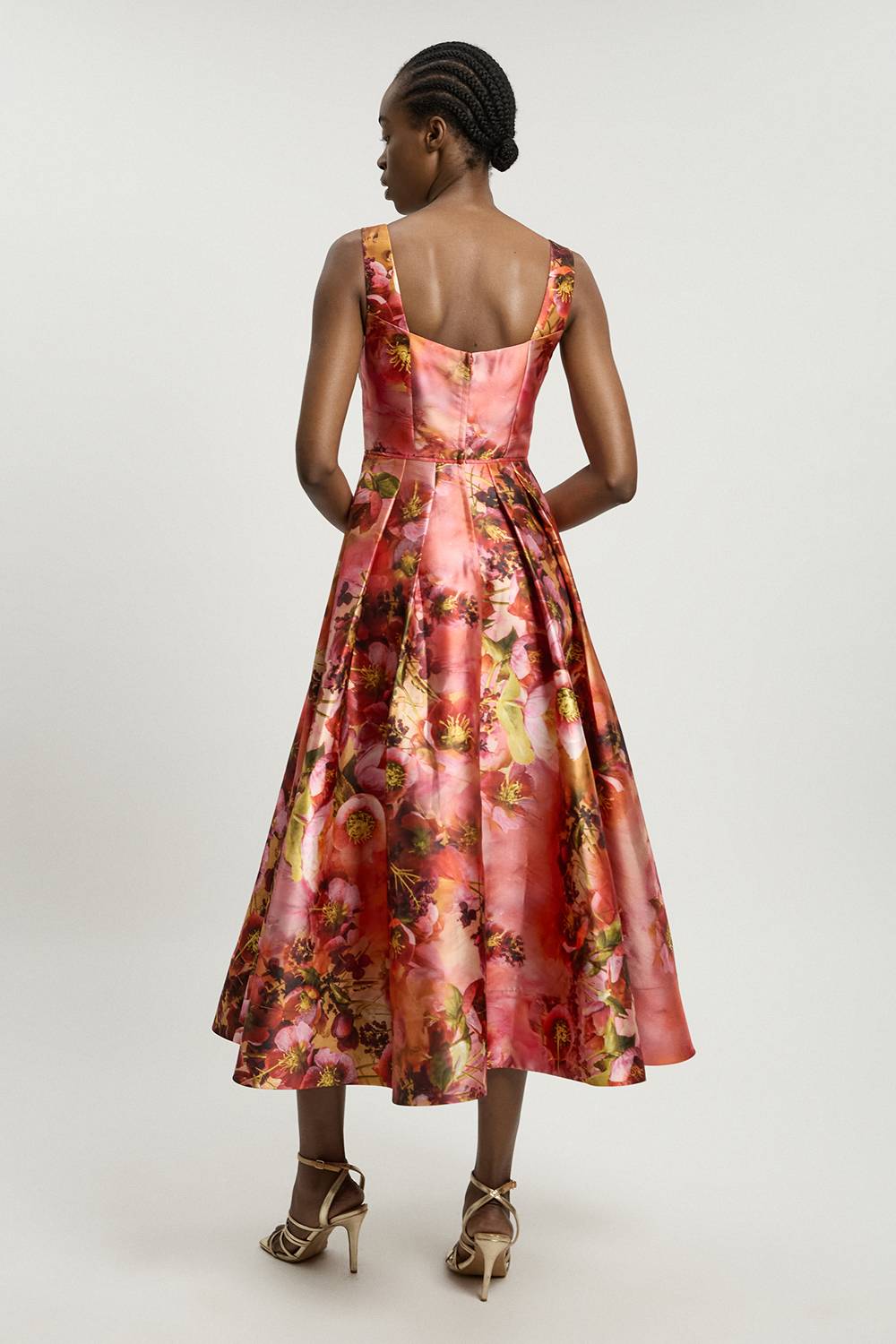 KarenMillen Robe Longue Tissée À Corset Avec Imprimé Floral Orange En Sergé Jacquard