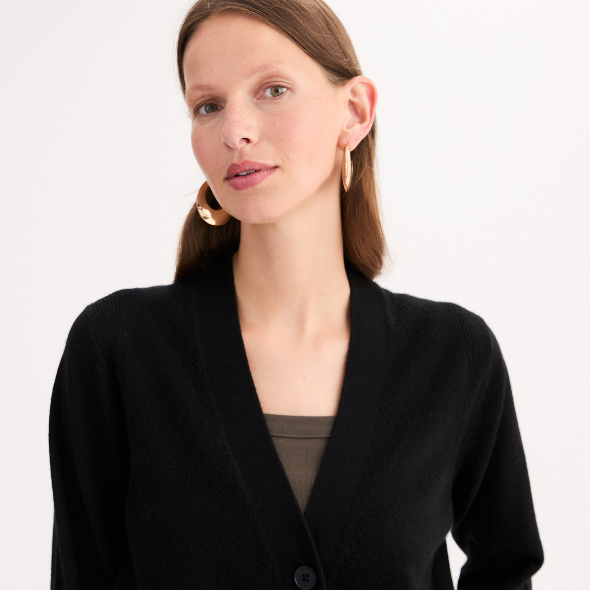 ANNE WEYBURN<br>Cardigã de cashmere com botões, decote em V, malha fina