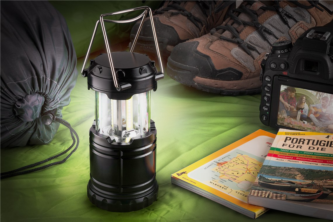 Ausziehbare LED Camping Lampe High Bright Outdoor Laterne mit Tragegriff 250 Lumen (Batteriebetrieben) - Schwarz