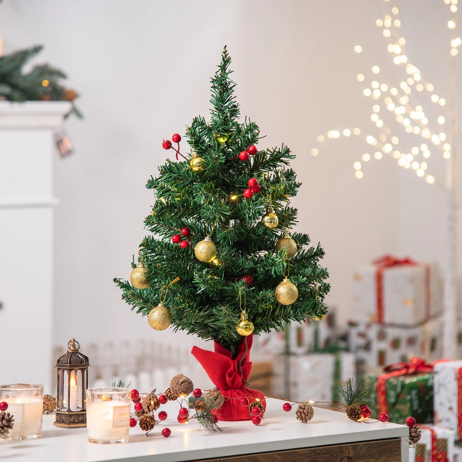 HOMCOM Christbaum mit Stechpalmenbeeren grün, rot, gold
