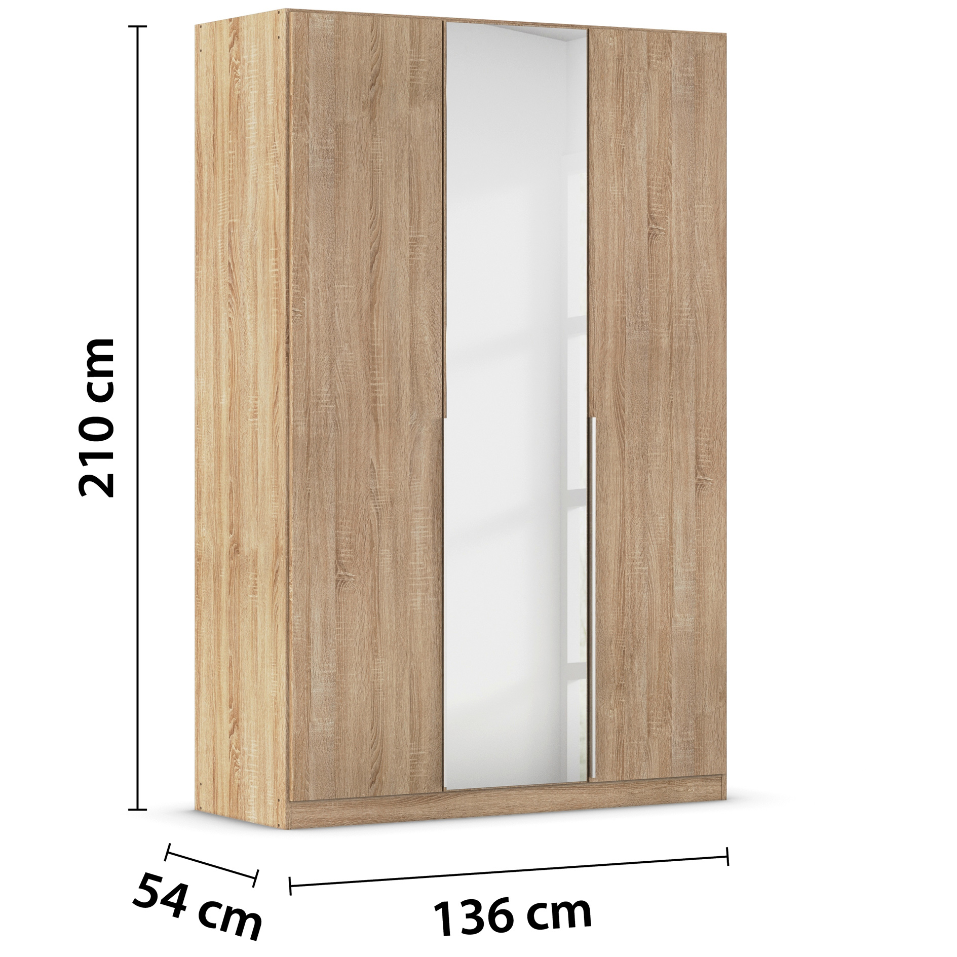 Drehtürenschrank - Sonoma Eiche - 3-türig - 136x210 cm
