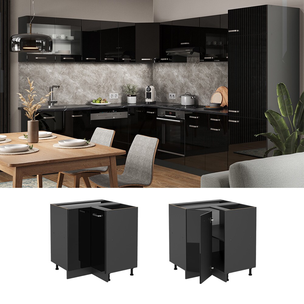 Vicco Eckunterschrank Küchenschrank R-Line Solid Anthrazit Schwarz 87 cm modern