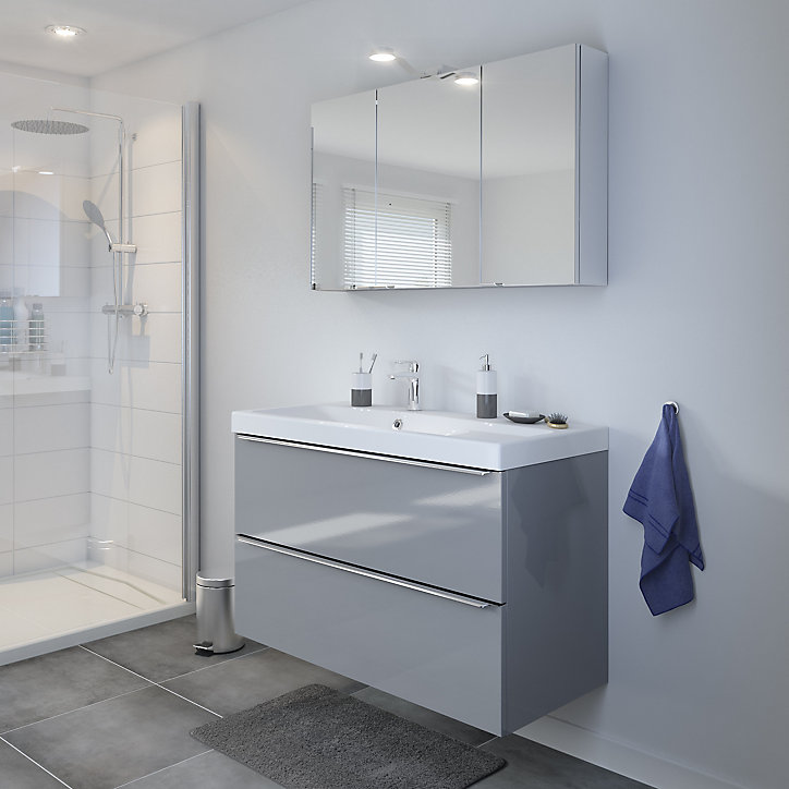 Meuble sous vasque à suspendre GoodHome Imandra gris 80 cm + plan vasque Nira