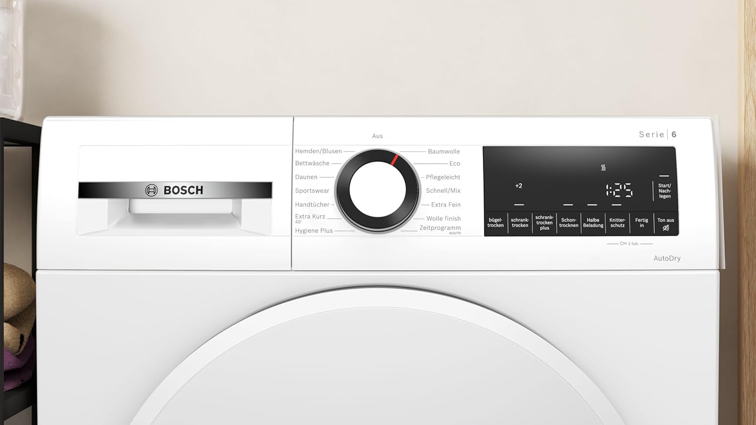 Bosch WQG233D21 Serie 6, Wärmepumpentrockner 9 kg, Schnell-Trocknung, Halbe Beladung Option, mit Feuchtesensorik, Easy Clean Filter, Sensitive-Drying Gewebeschonend, Trommelreversierung, Weiß