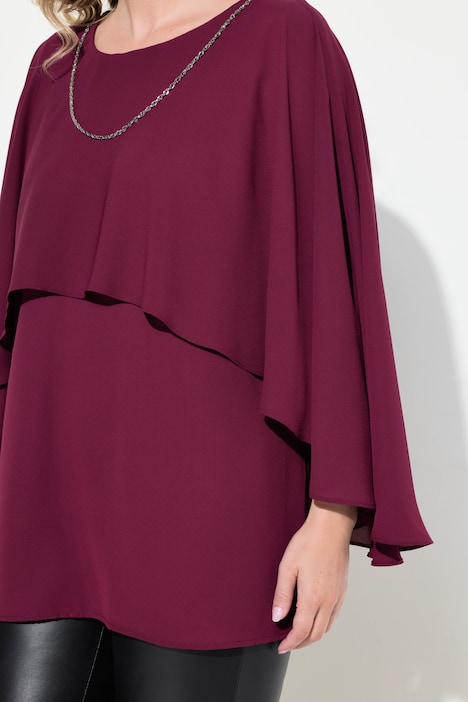 Bluse, Krepp, Schulter-Überwurf, abnehmbare Kette