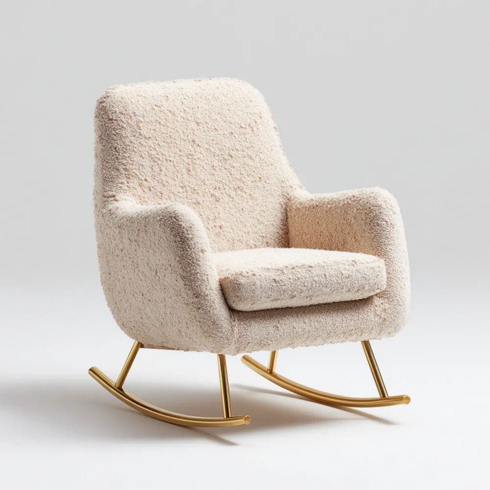 Schaukelstuhl (80x70x85 cm) Bouclé-Stoff - Creme - Goldene Beine - Mod