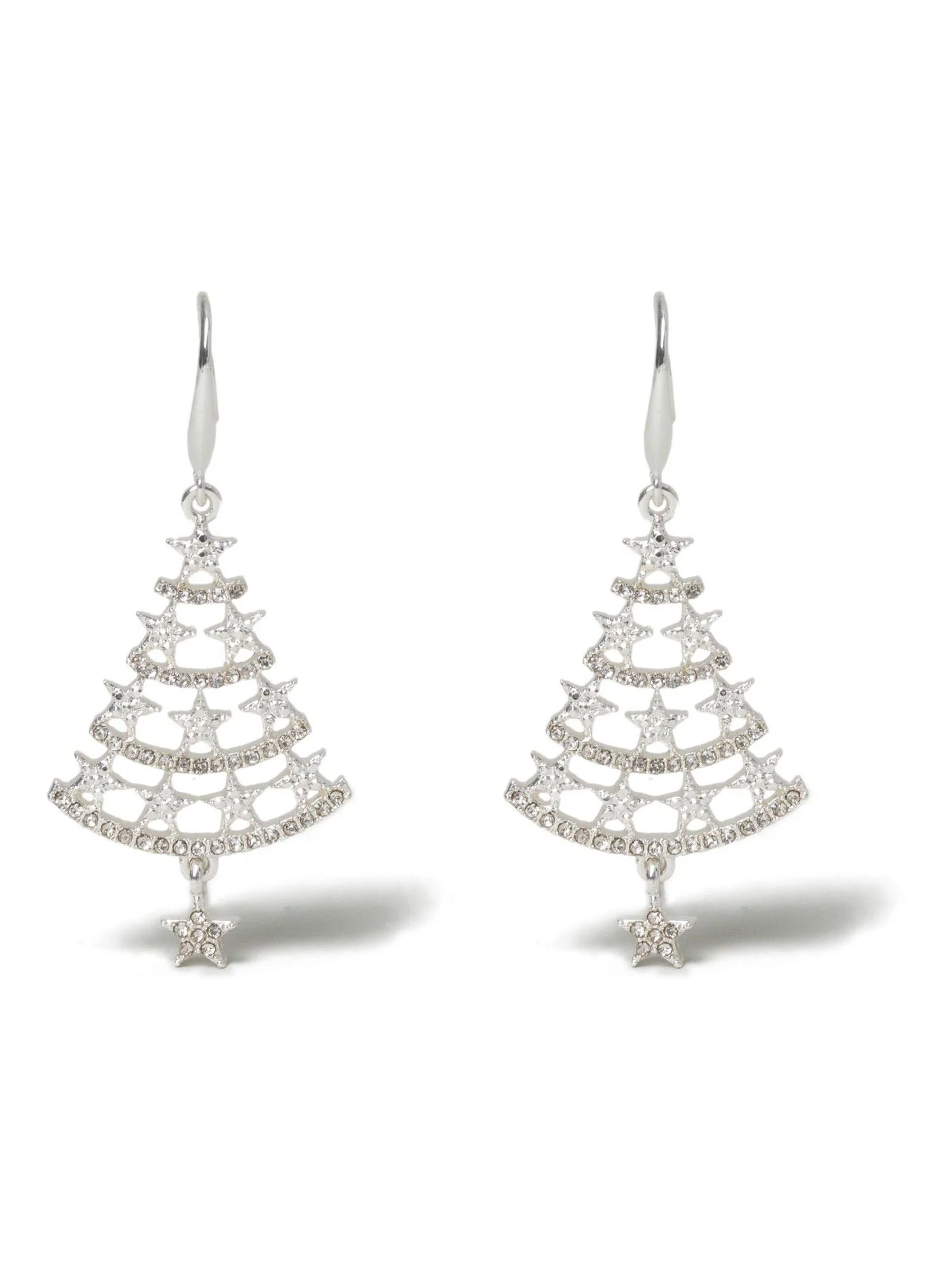 Aela Silver Tone Christmas Tree Pearl Drop Earrings