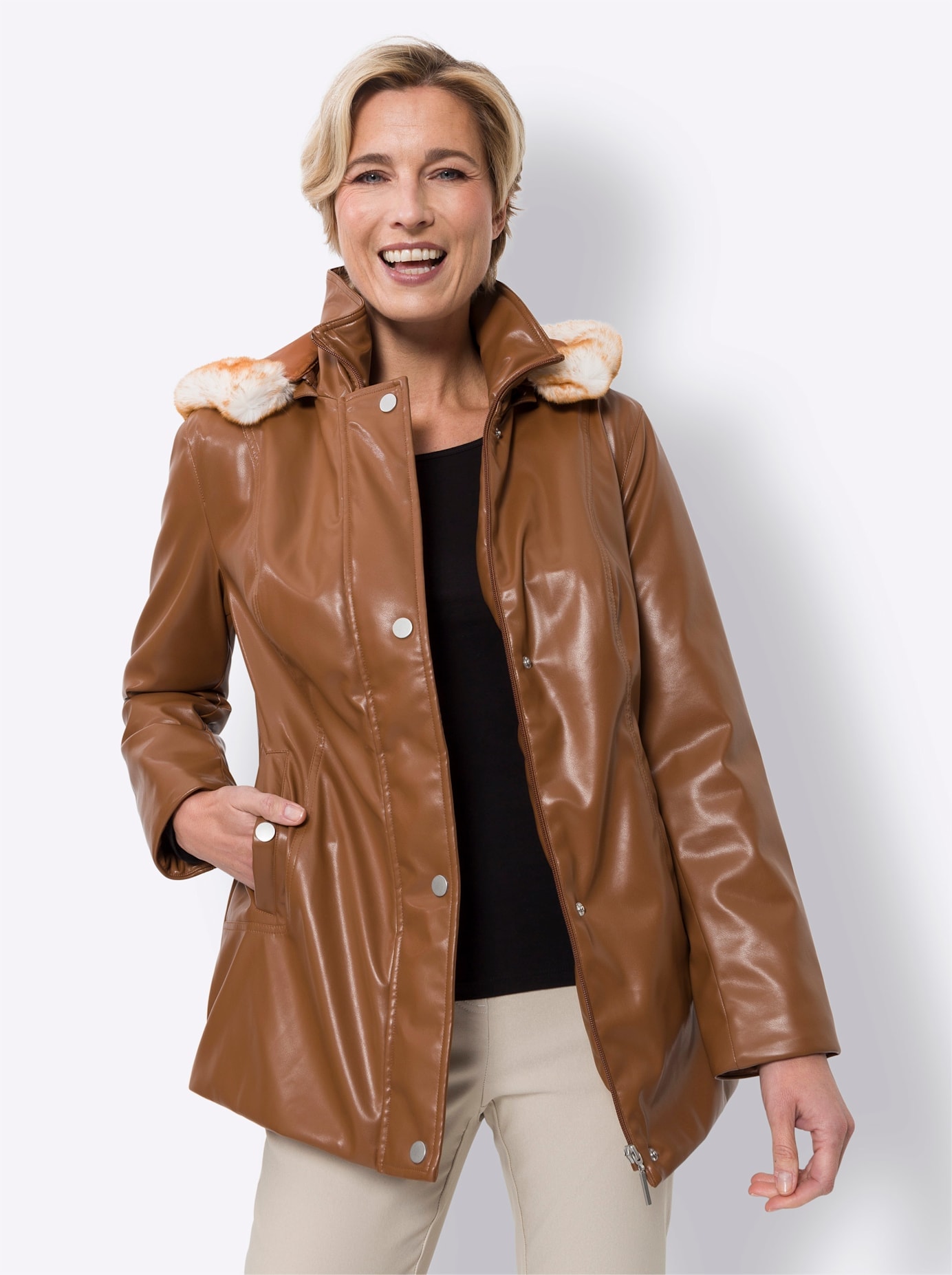Classic Basics Lederimitatjacke mit Kapuze