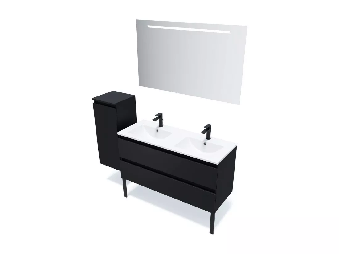 Meuble de salle de bain suspendu double vasque intégrée 120cm 2 tiroirs Noir - Hudson