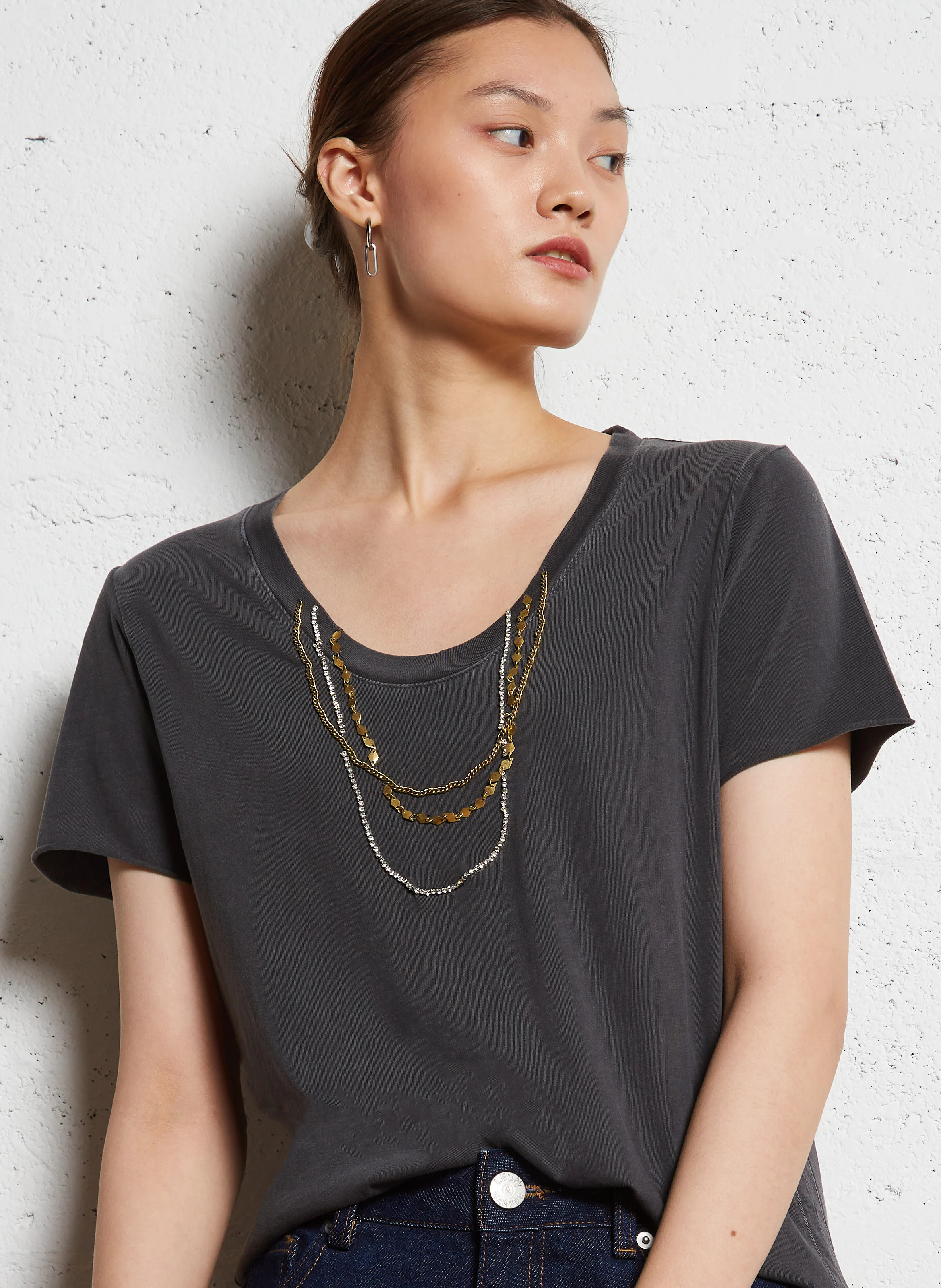 TIZIA - Tee-shirt col rond en coton bio | Noir