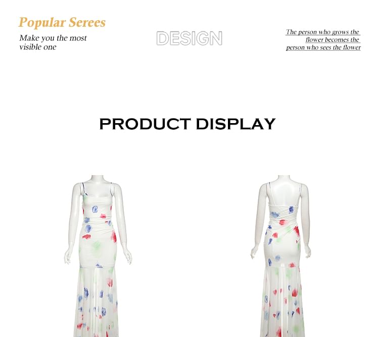 Bababy - Spaghettibandjes bloemenprint mesh maxi-jurk