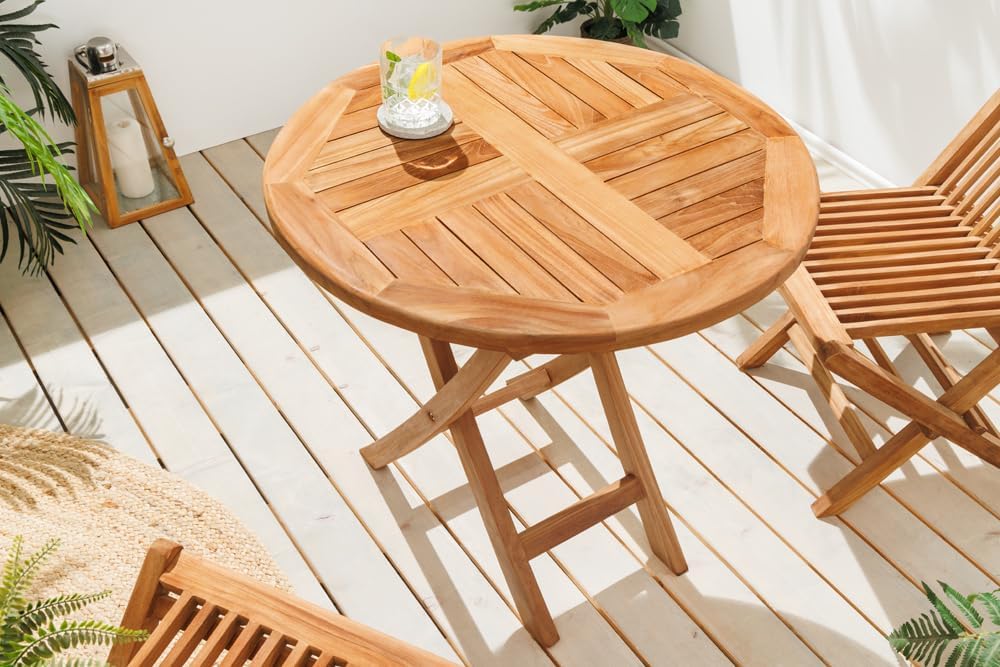 Riess Ambiente Massiver Gartentisch Empire Teak 70cm Teakholz rund klappbar Outdoortisch Garten Tisch