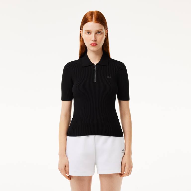 Polo col zippé femme Lacoste en maille Pullovers - Noir - Lacoste - Femme