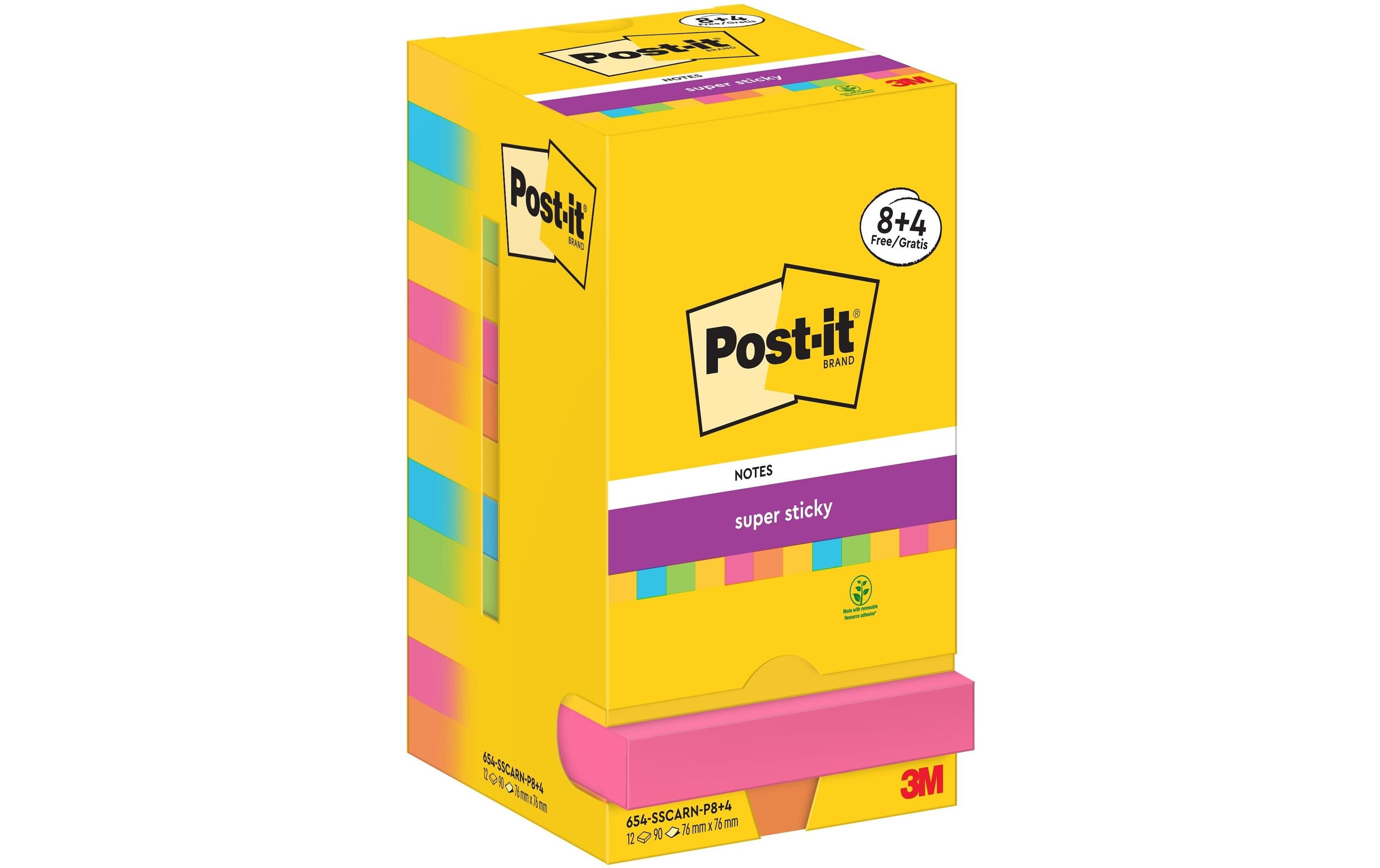 Notizzettel Super Sticky 76 x 76 mm, Carnival, 12 BlöckeStarke Haftnotizen