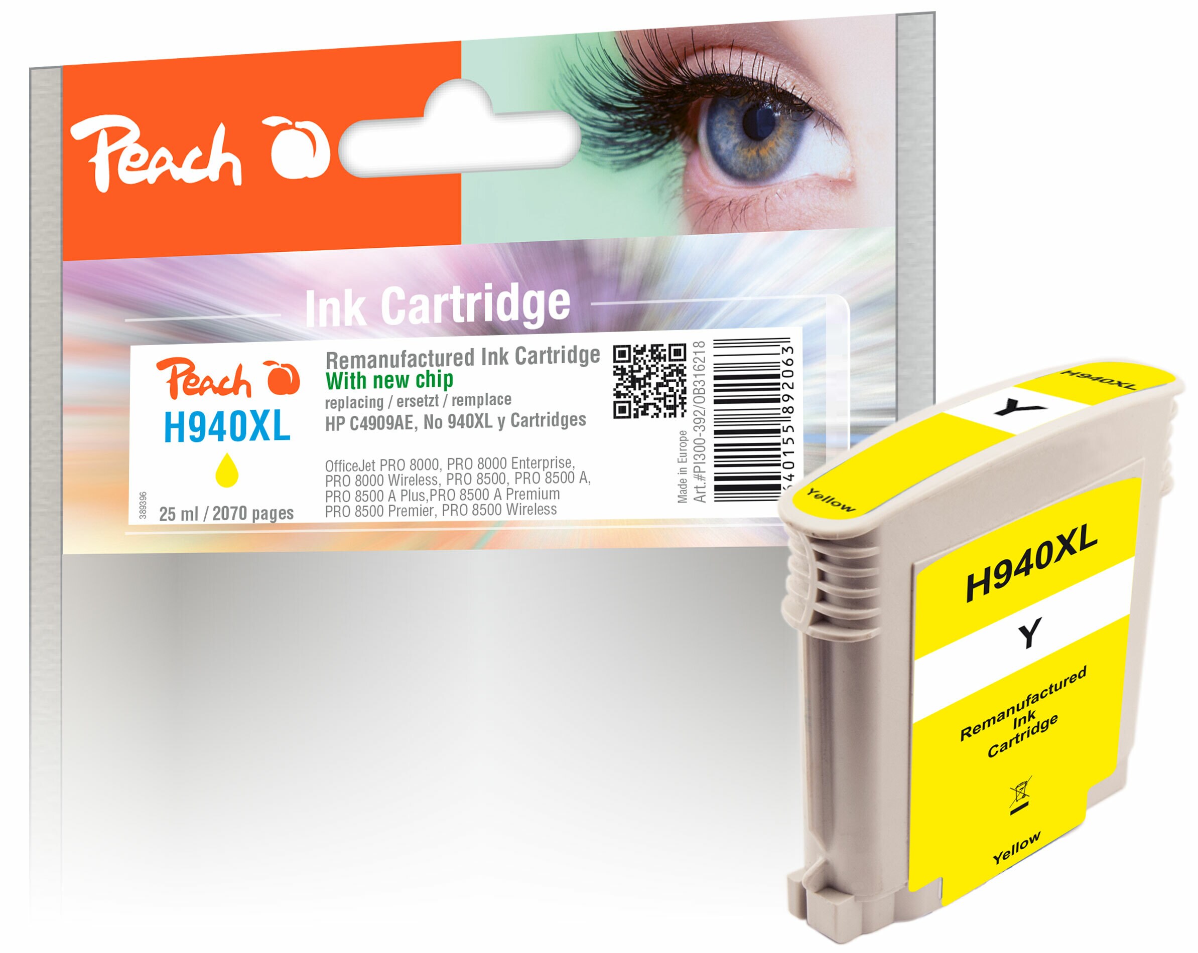Peach HP 940 XLy Druckerpatrone XL ye ersetzt HP No. 940XL y, C4909AE für z.B. HP OfficeJet Pro 8000, HP OfficeJet Pro 8000 Enterprise (wiederaufbereitet)