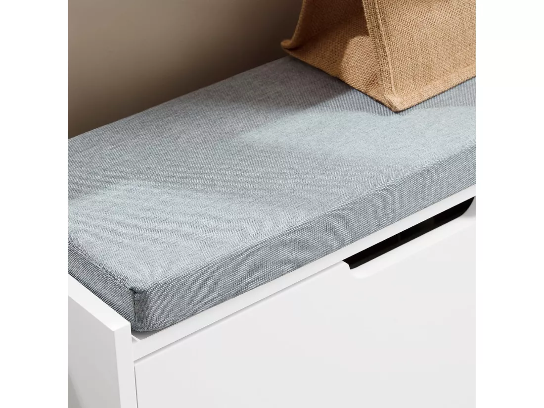 SoBuy Banc Chaussures, Rangement pour Chaussures, Armoire à Chaussures, Meuble d'entrée, Coffre avec 1 Abattants et 1 Coussin, Blanc, L60xP24xH52 cm, FSR151-K-W