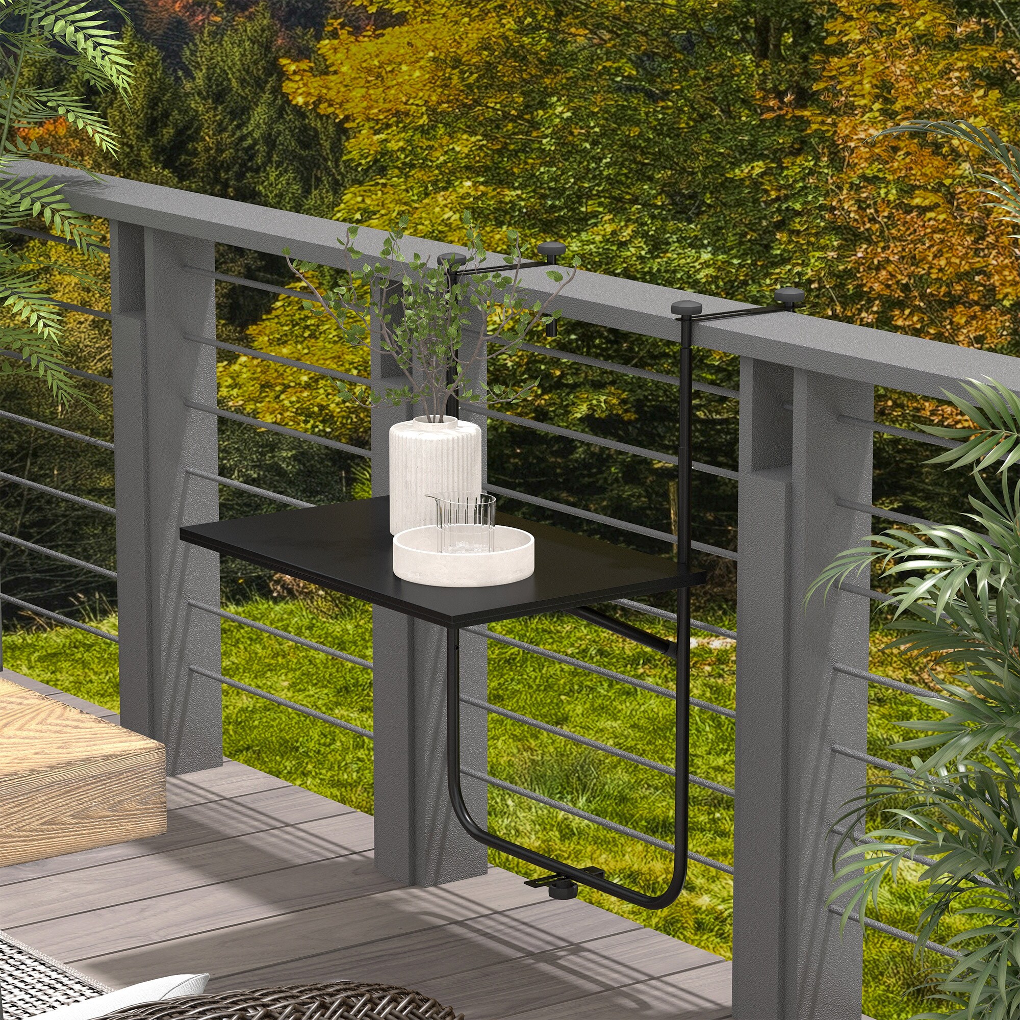 Outsunny Balkon-Hängetisch mit Höhenverstellung schwarz 62L x 60B x 85,5Hcm