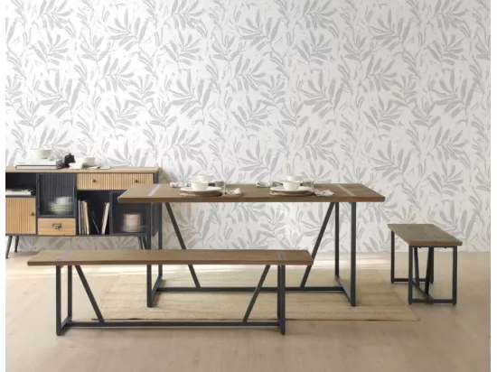Grande banquette métallique avec assise en bois