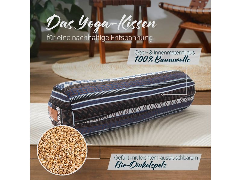 DoYourYoga Yoga-Bolster Tarik, Dinkelspelz, Mehrfarbig/Brau Yogarolle